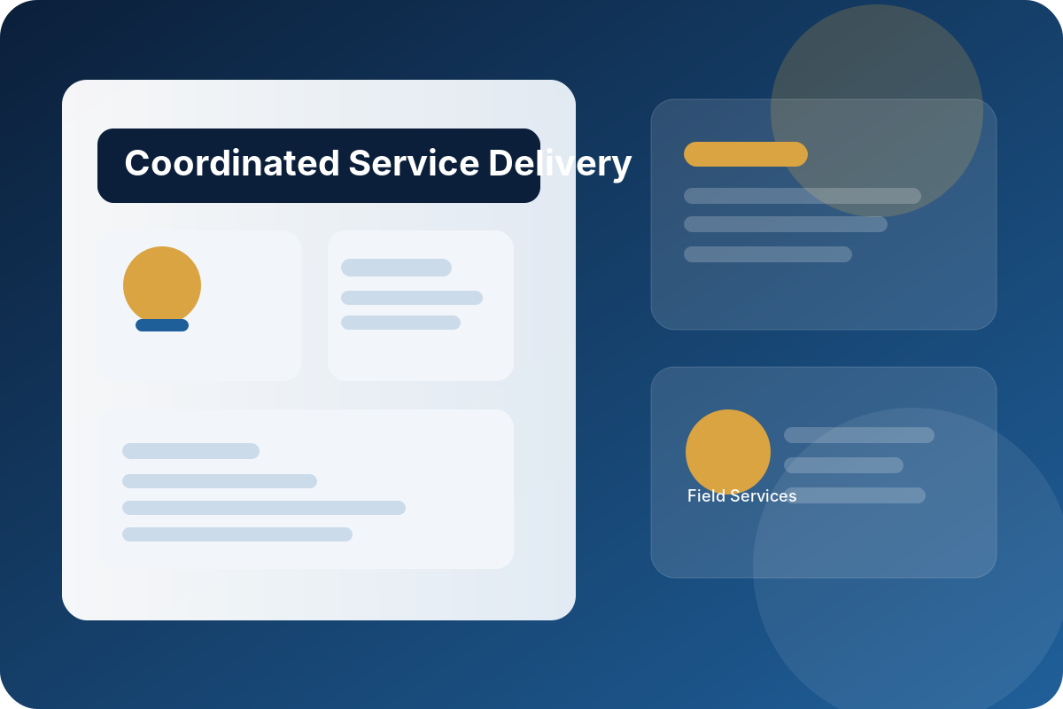 Illustration showing coordinated field services, operations, and technology delivery.