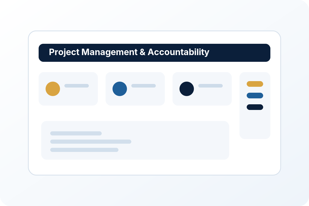 Illustration of a project oversight board with checklist, schedule, and quality review.